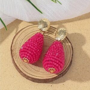 Pink Hand Wrapped Crystal Bead Drop Earrings